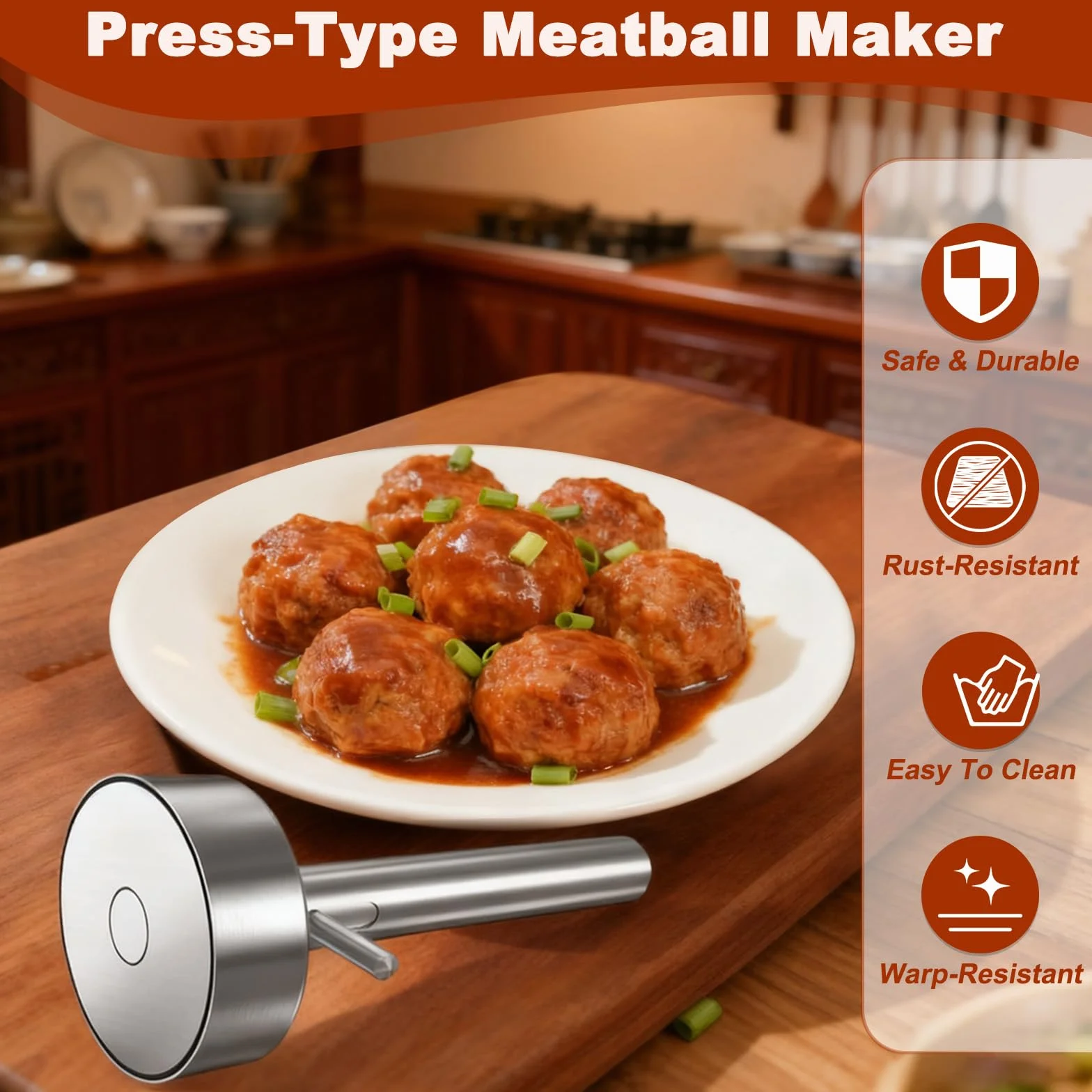 Porcionador de Falafel de Acero Inoxidable con Agujero, Cuchara Profesional para Hacer Falafel, Formador de Bolas de Falafel No Adhesivo, Herramienta de Albóndigas para Cocinar en Casa y Restaurantes