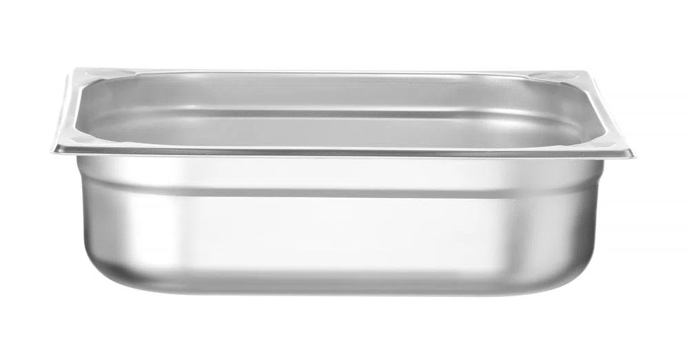 HENDI Recipiente Gastronorm GN 2/3, Kitchen Line, resistencia térmica -40 °C a 250 °C, apto para horno y baño maría, 9L, 354x325x(H) 100mm, acero inoxidable
