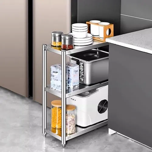 Mesa de trabajo de acero inoxidable 304 con borde estrecho, duradera, para cocina y restaurante, espacio lateral, 30 x 20 x 80 cm, resistente, fácil de limpiar, uso comercial