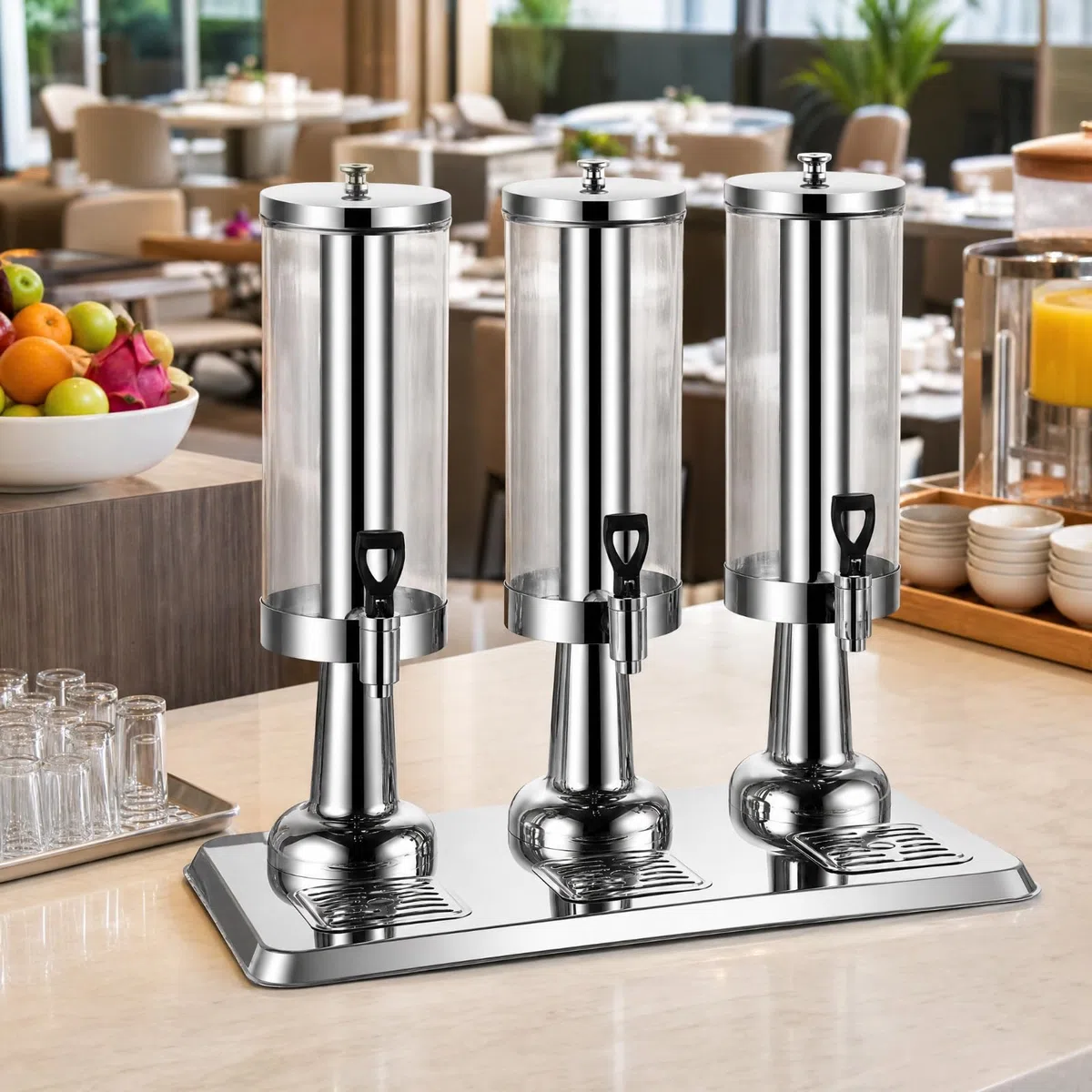 Dispensador Bebidas con 3 Dispensadores Autoservicio Dispensador Bebidas con pósito para Cafería, Caring