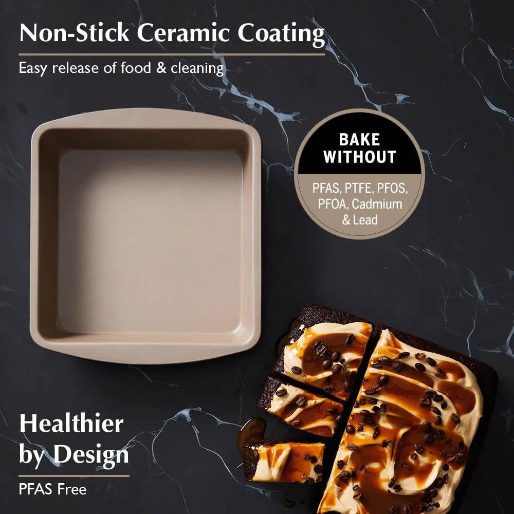 Stanley Rogers Ceramabake - Molde cuadrado de cerámica antiadherente saludable de 20 x 20 x 5 cm, hornear sin PFAS PTFE PFOS PFOA cadmio y plomo, ideal para brownies, pasteles y horneado diario