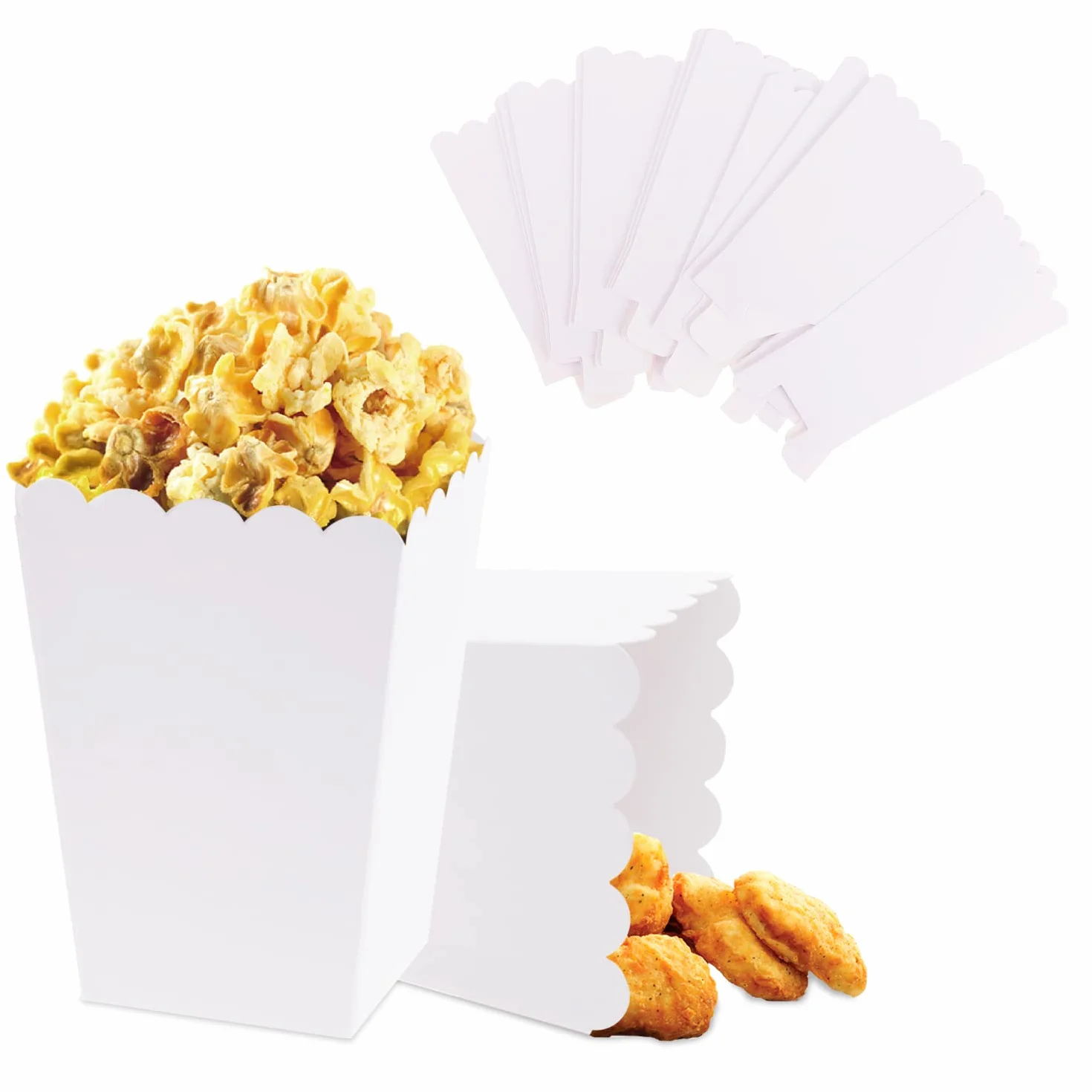 20 cuencos blancos para palomitas de maíz, aperitivos de postre, cajas de mesa para fiestas, palomitas de maíz, bolsas de papel para fiestas, picnics, fiestas de cine, etc.