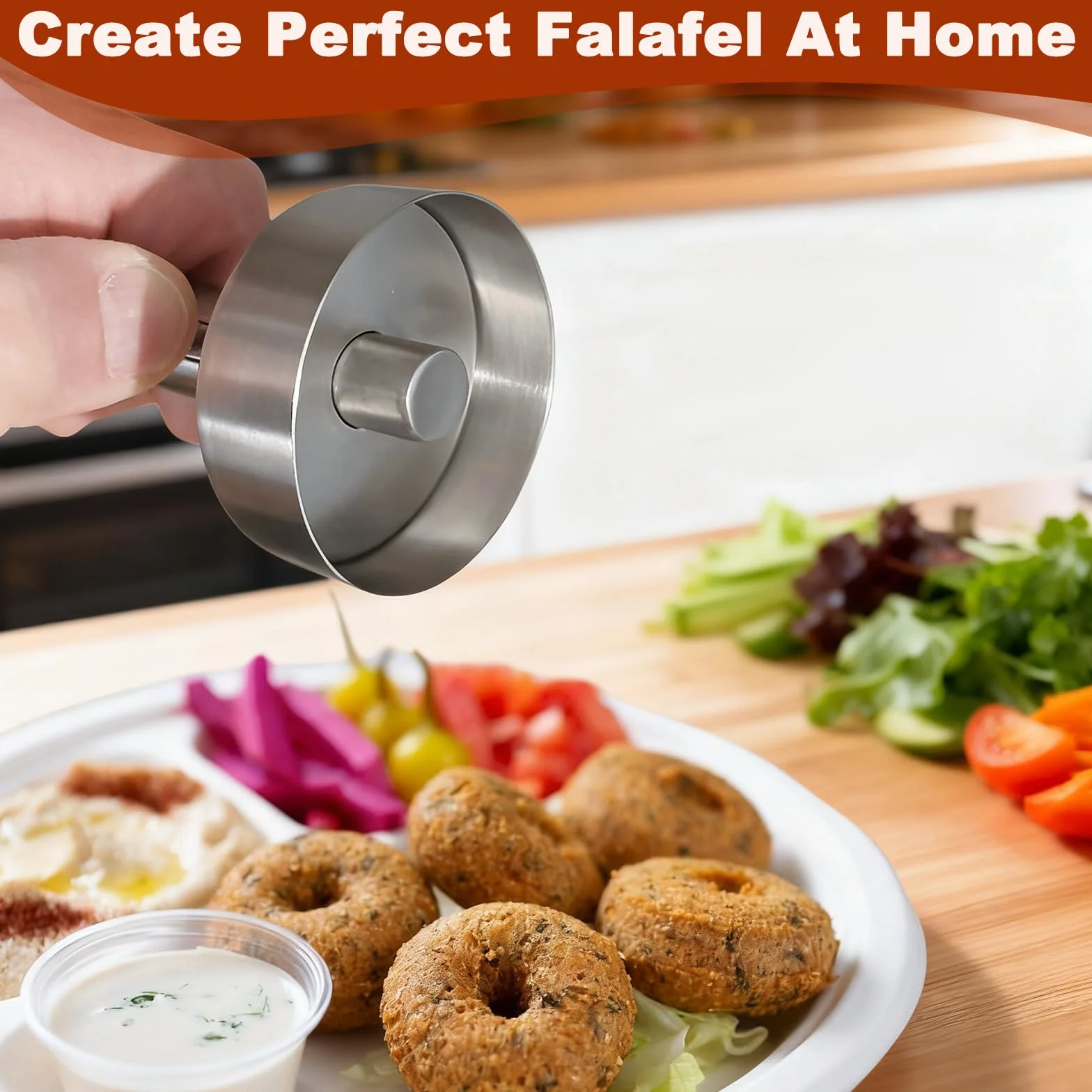 Porcionador de Falafel de Acero Inoxidable con Agujero, Cuchara Profesional para Hacer Falafel, Formador de Bolas de Falafel No Adhesivo, Herramienta de Albóndigas para Cocinar en Casa y Restaurantes