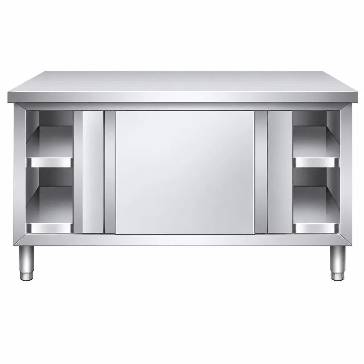 Mesa de trabajo de acero inoxidable con puertas correderas, 80 x 50 x 80 cm