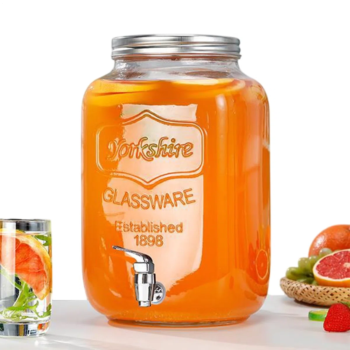 Dispensador De Agua De Vidrio - Recipiente De Vidrio Impermeable Con Grifo,Dispensador De Bebidas - Para Patio Buffets Cumpleaños Navidad Bodas Acción De Gracias Año Nuevo