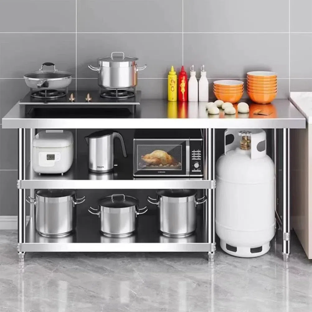 Mesa de trabajo de acero inoxidable de grado comercial, mesa de preparación de alimentos ajustable de 3 niveles para cocina, restaurante y bar, diseño duradero de INOX