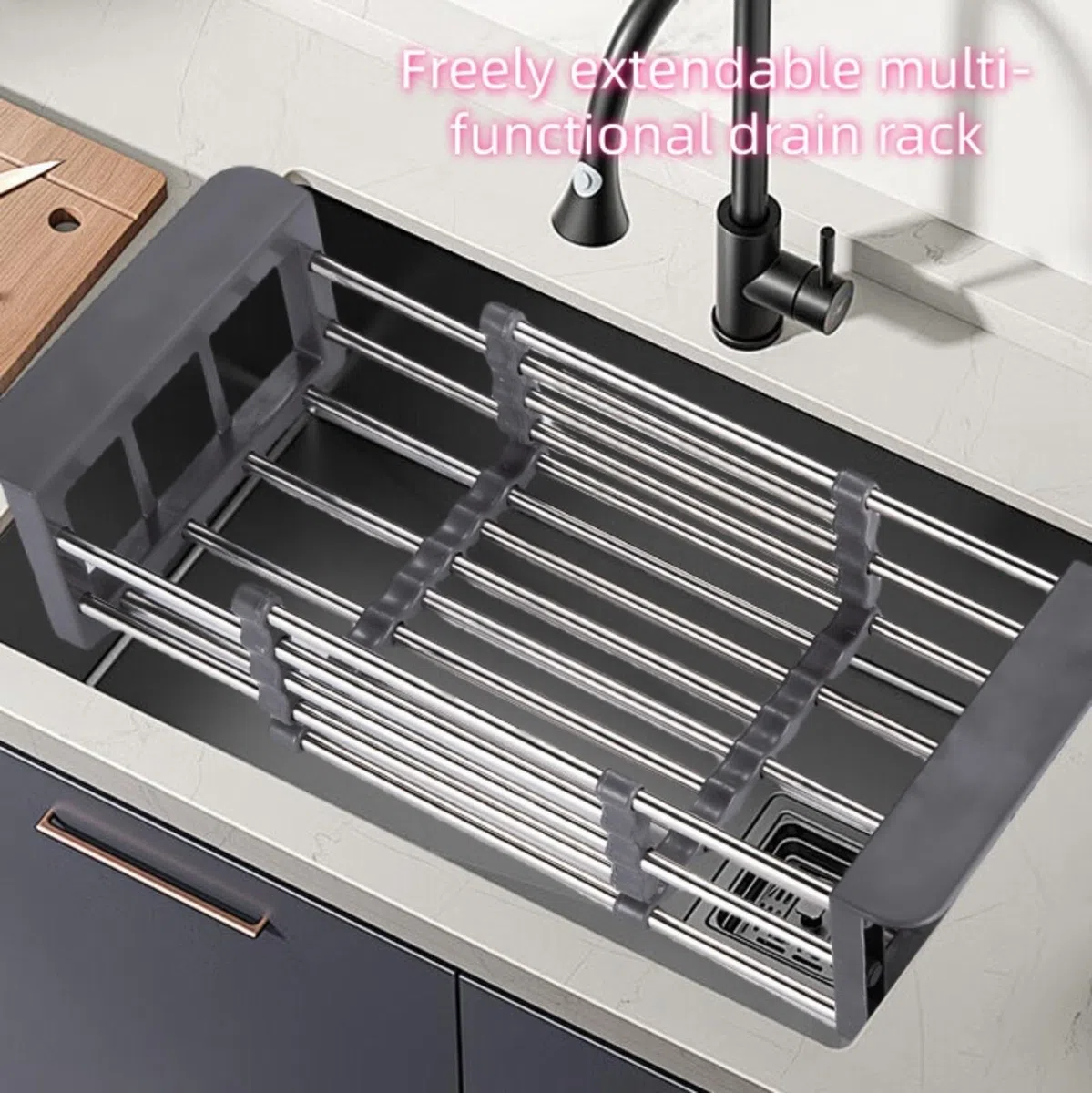 Rejilla de Secado de Platos sobre el Fregadero, colador de Fregadero de Acero Inoxidable retráctil Cesta de Drenaje telescópica Estante de Cocina Cesta de Drenaje Organizador