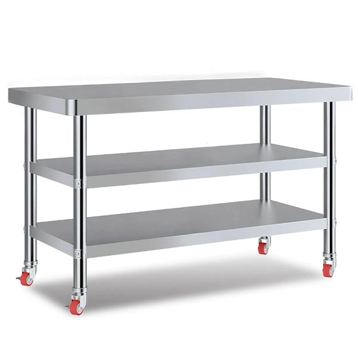 Mesa de Trabajo Acero Inoxidable, Mesa de Catering Comercial de Acero Inoxidable, Mesa de Preparación Resistente con 4 Ruedas, Banco de Trabajo de Chef for Restaurante(3layer,120x60x80cm)