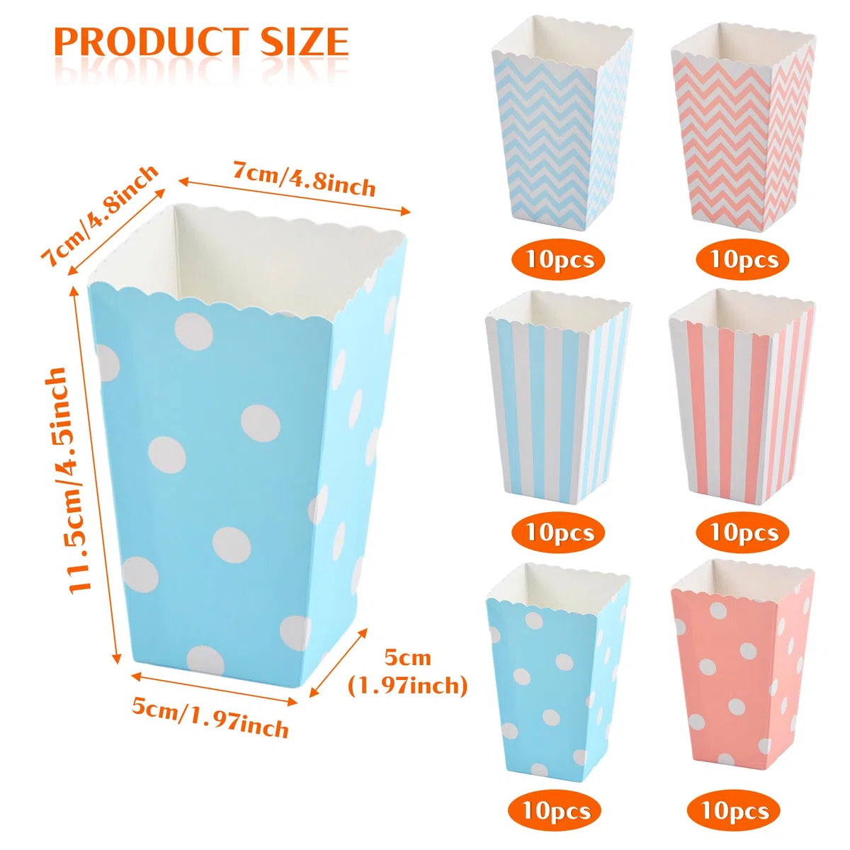 Volumoon Mini Caja de Palomitas, Cubo para Palomitas de Maíz (Juego De60), Bonitos Contenedor Azul y Rosa para Merienda, para Decoración Cumpleaños Fiestas Noche de Cine y Navidad