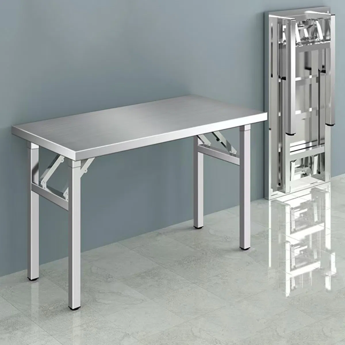 Mesa de trabajo plegable de acero inoxidable resistente, mesa versátil de cocina y preparación al aire libre para camping, parrilla, preparación y almacenamiento de alimentos (100 x 60 x 75 cm