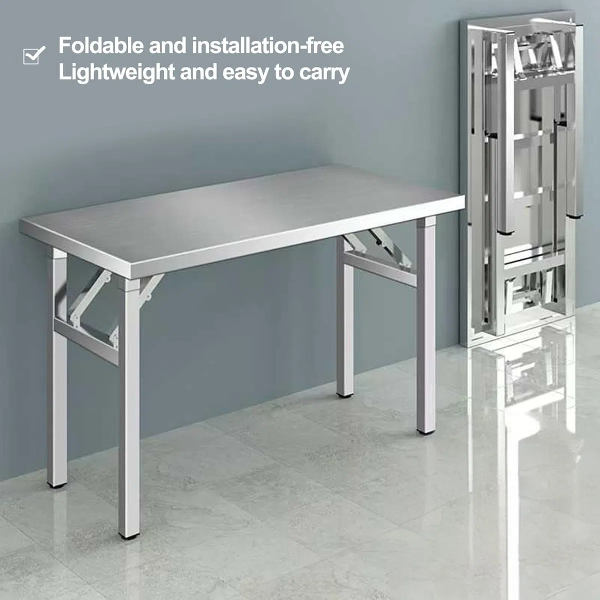 Mesa de trabajo plegable de acero inoxidable, mesa de preparación de cocina multifuncional para restaurante, garaje, almacén, escritorio duradero para exteriores, 120 x 70 x 75 cm / 47.2x27.6x29.5in