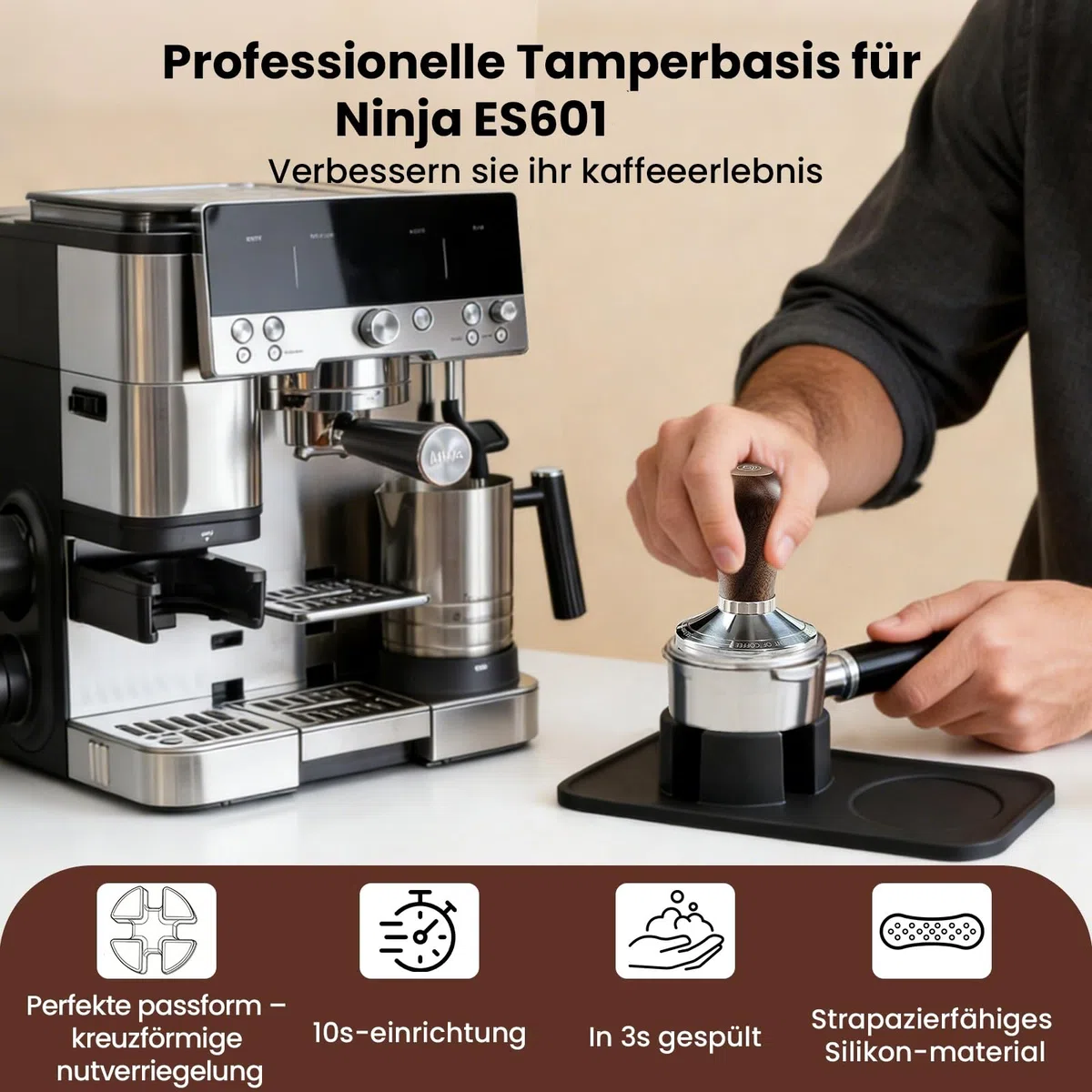 Base de Presión de Café Compatible con Ninja Luxe Espresso ES601, Soporte de Presión Portátil Profesional con Ranura en Cruz, Base Antideslizante Fácil de Limpiar, Accesorio para Cafeteras Ninja