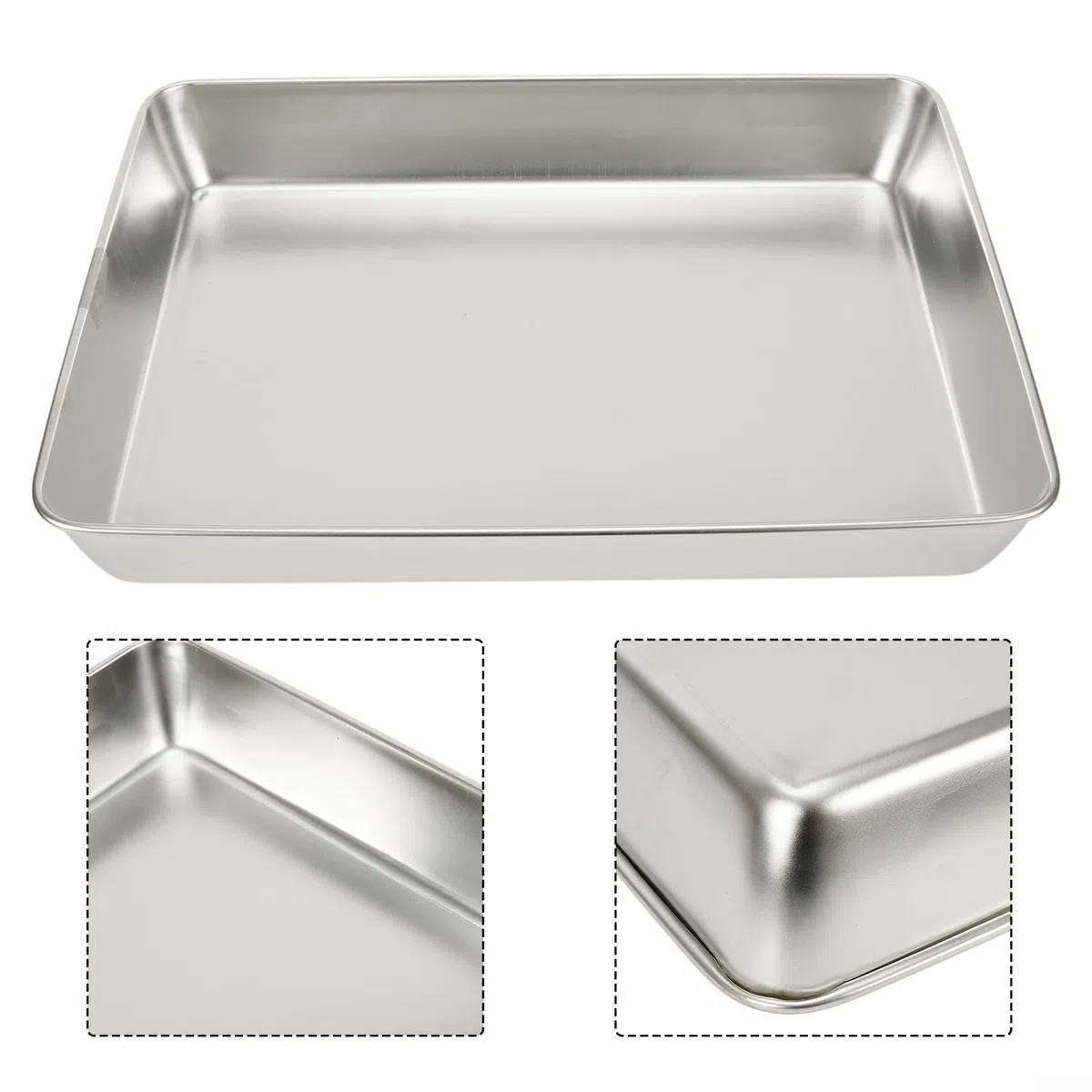 Bandeja rectangular apta para lavavajillas en acero inoxidable que mantiene tu horno ordenado (40 x 35 x 5.5)