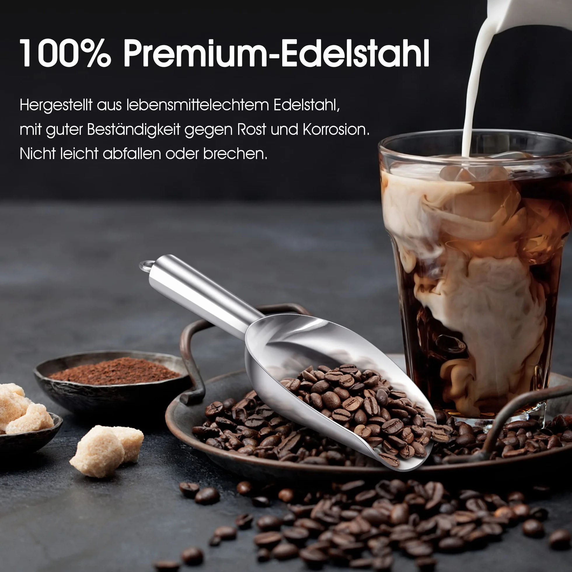 Herogo Cuchara de harina de acero inoxidable 2 unidades pequeña pala de pesaje para harina alimento de café caramelos pala de llenado para cocina bar boda buffet fiesta apto para lavavajillas