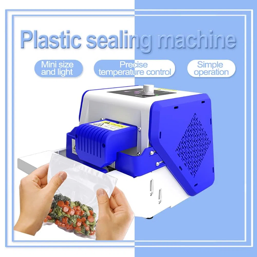 Máquina de envasado de alimentos, sellador térmico para bolsas de plástico y aluminio, sellador de banda continua de 80 W para bolsas de papel kraft y PVC, 5 m/min para un embalaje eficiente