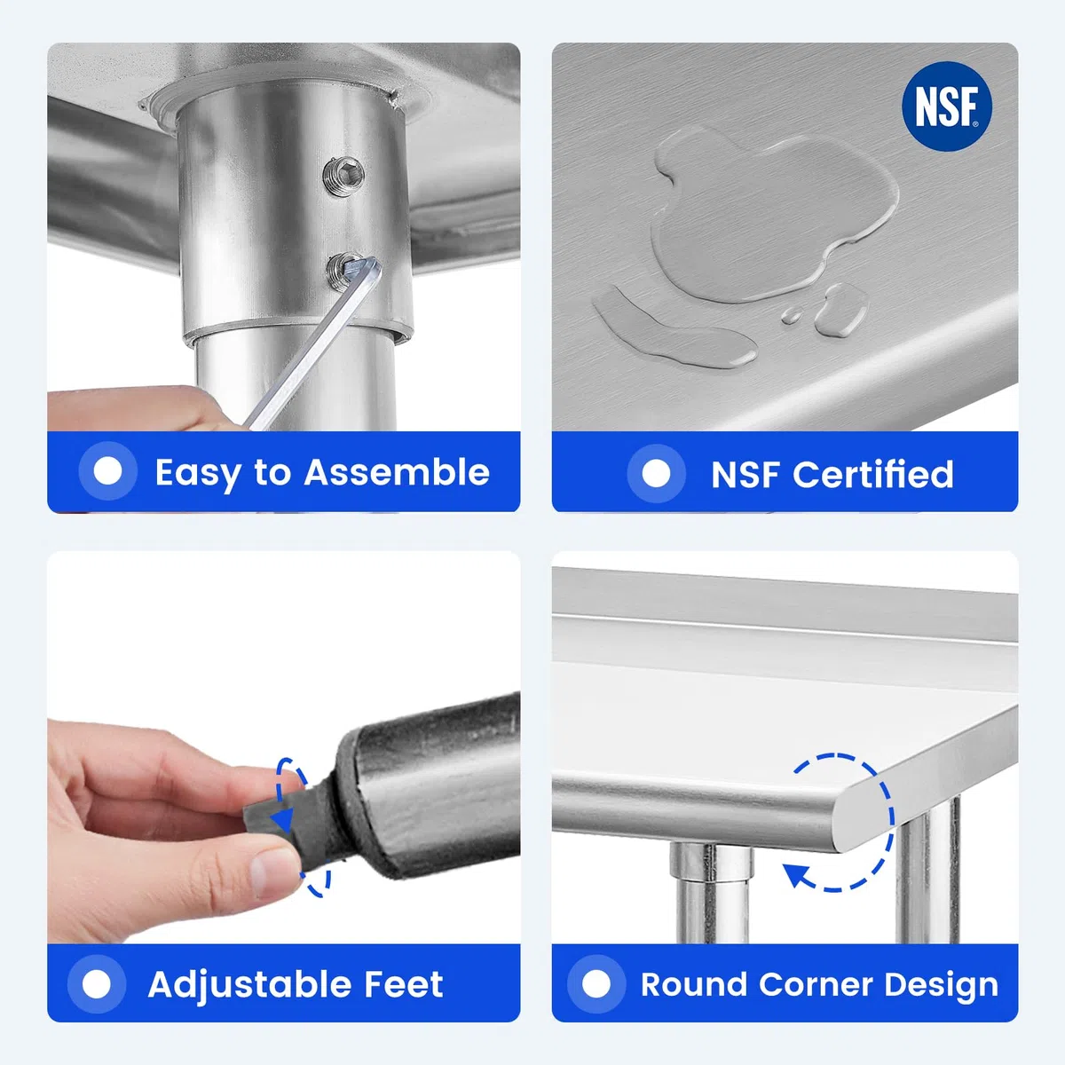 Hally - Mesa de acero inoxidable para preparación y trabajo, 14 x 30 pulgadas, mesa comercial NSF resistente con estante inferior y protector contra salpicaduras para restaurante, hogar y hotel