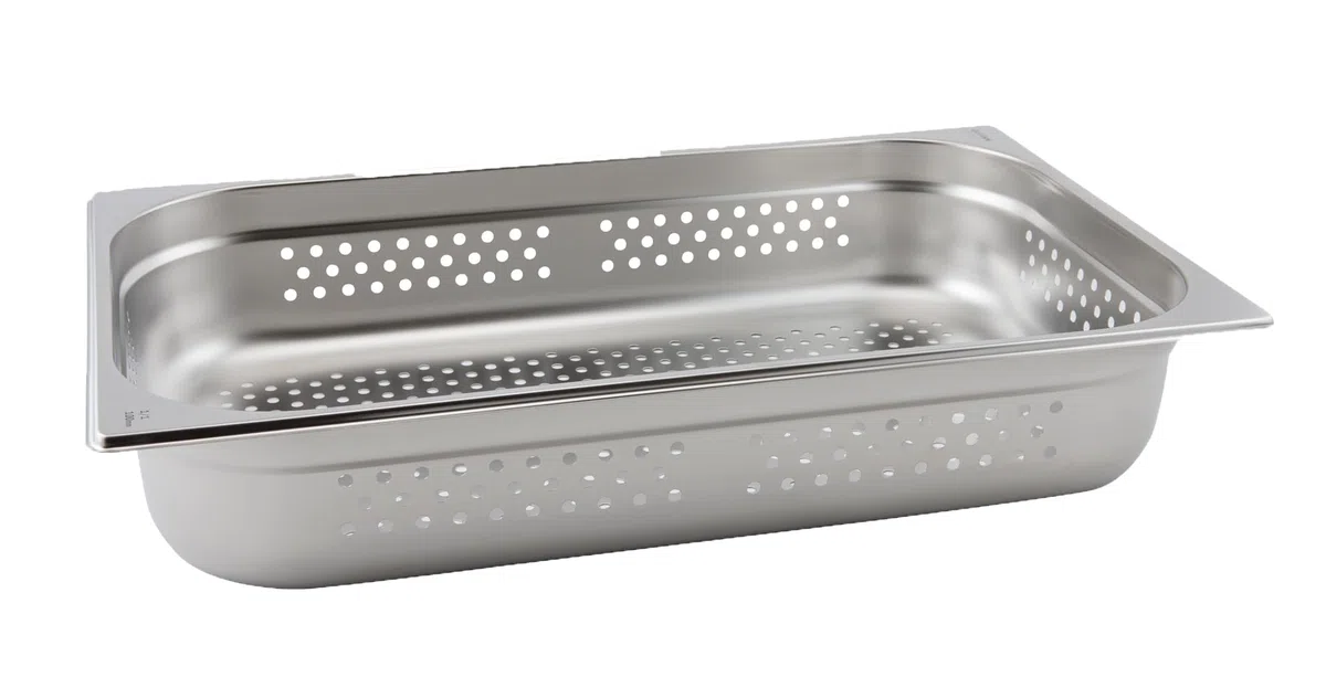 Sartén perforada de acero inoxidable para gastronorm – Tamaño 1/1, 20 mm de profundidad – Mesa de vapor y bandeja de drenaje de catering