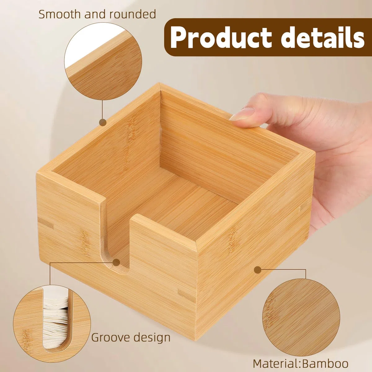 SECFOU Dispensador de Servilletas de Bambú Borde Suave y Fácil Acceso para Almacenamiento en Escritorio del Hogar y Baño Color Caqui