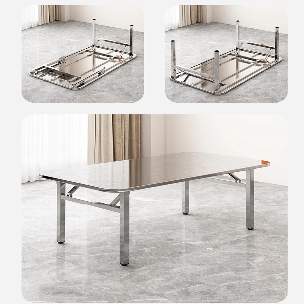 Mesa de trabajo plegable de acero inoxidable resistente para cocina, mesa de preparación comercial para el hogar, garaje y taller (120 x 120 x 72 cm), diseño duradero que ahorra espacio