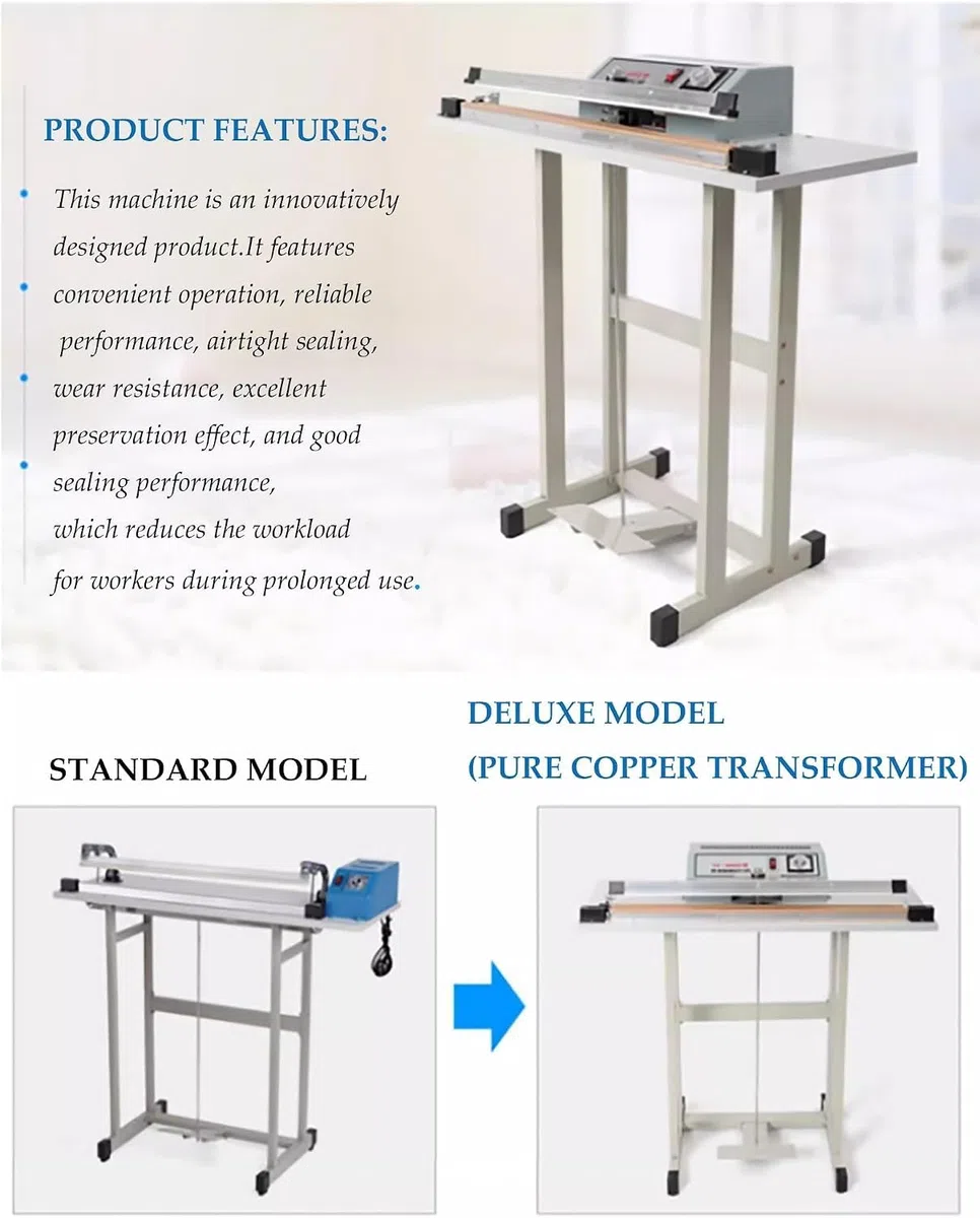 Máquina De Sellado Térmico Con Pedal, Máquina Portátil Para Sellar Bolsas De Plástico, Selladora Por Impulso Con Pedal Y Cortador, Control De Pie, Para Uso Industrial Y Comercial (60 Cm) 40cm