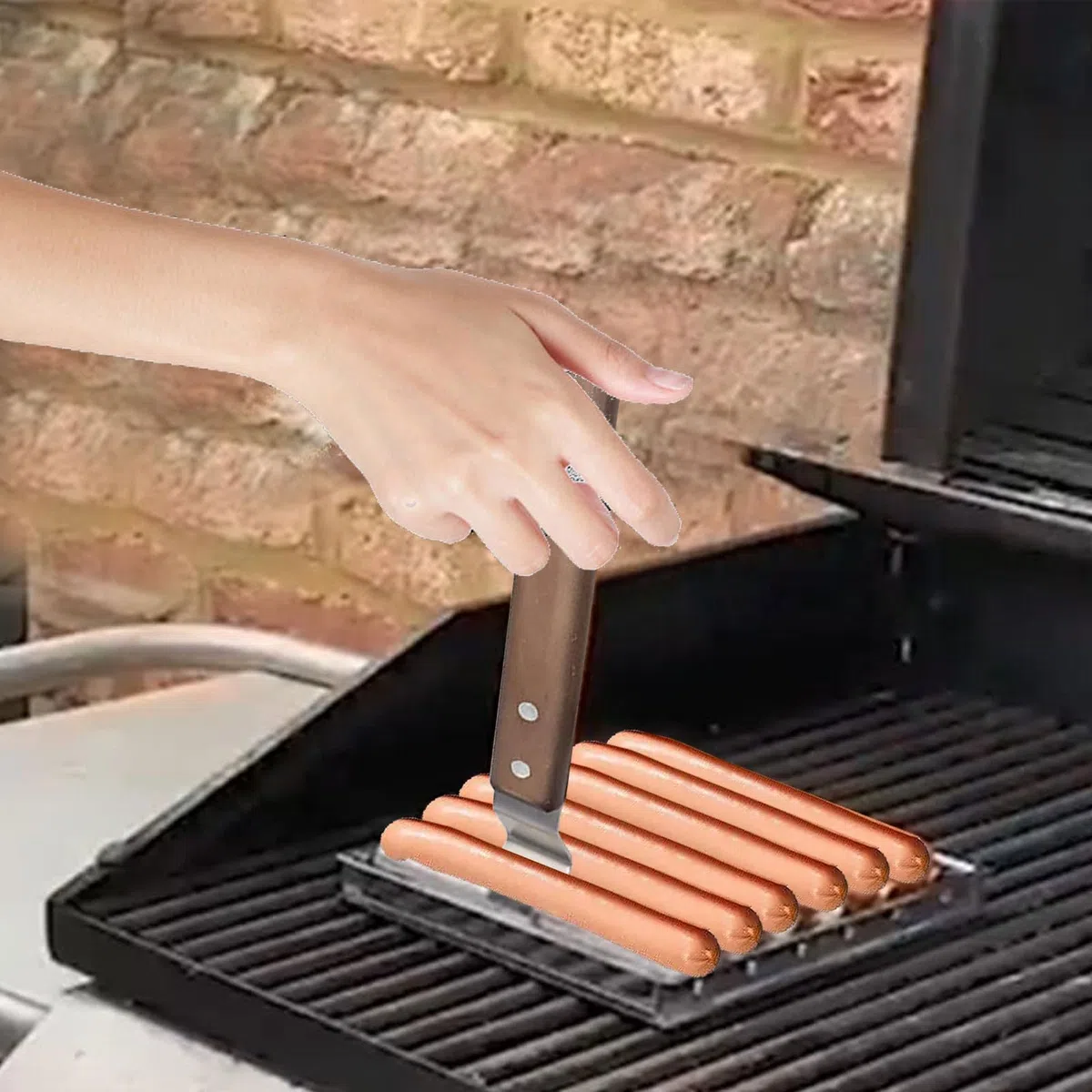 Hot Dog Roller - Rodillo para salchichas (acero inoxidable, mango de madera extralargo)
