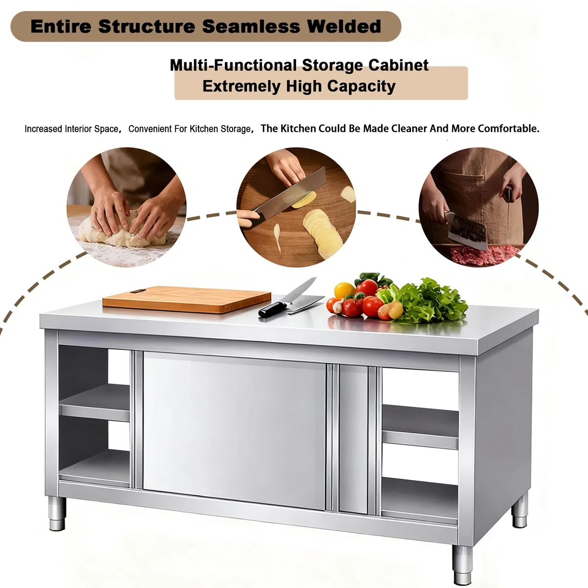 Mesa de preparación de Acero Inoxidable con Puertas corredizas - Banco de trabajcinas comerciales y Uso doméstico - Ideal para restaurantes, hoteles y soluciones de Almacenamiento en garajes