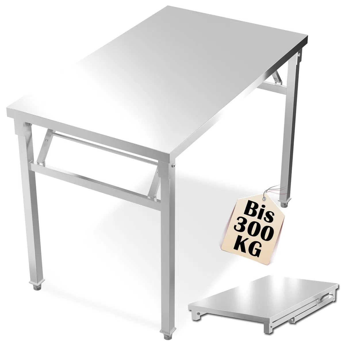 YRHome Mesa plegable de acero inoxidable, mesa de trabajo, hasta 300 kg, para gastronomía, mesa de cocina, mesa de servir, mesa de metal para exteriores, mesa de acero inoxidable con sistema de