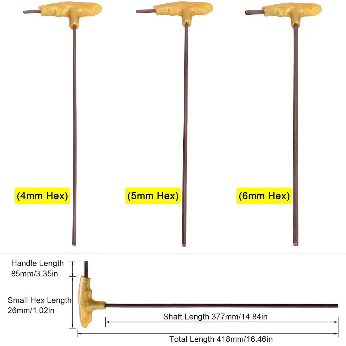 Fyearfly Llave Hexagonal de Mango en T de 4 mm, Llave Hexagonal Llave de Bastón Barra de 400 mm de Largo Cómoda Llave de Fijación de Acero Aleado, para Reparación de Mantenimiento (4mm)