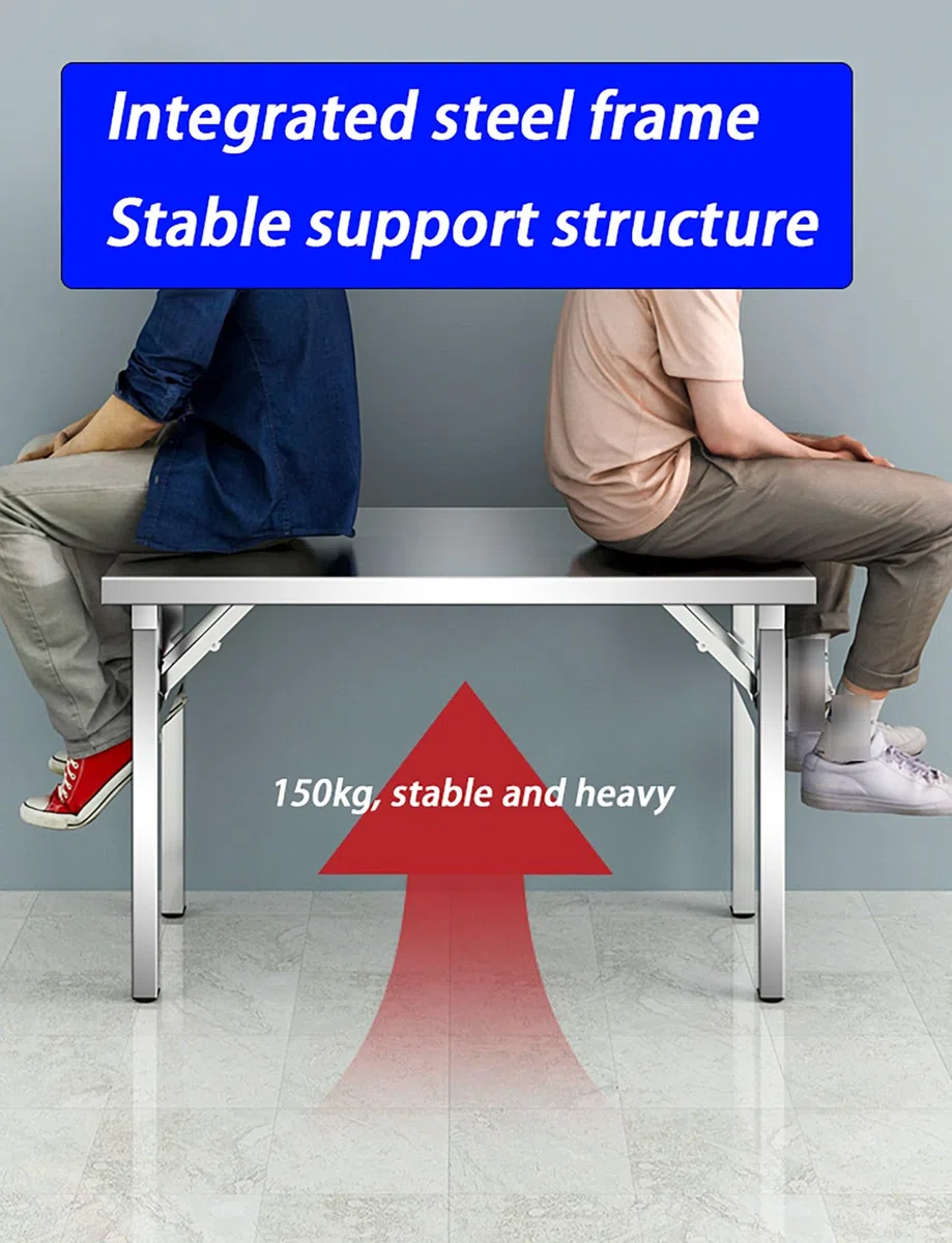 Mesa plegable de acero inoxidable resistente portátil para cocina comercial (80 x 40 x 55 cm) para restaurante, catering, eventos al aire libre, estación de preparación duradera