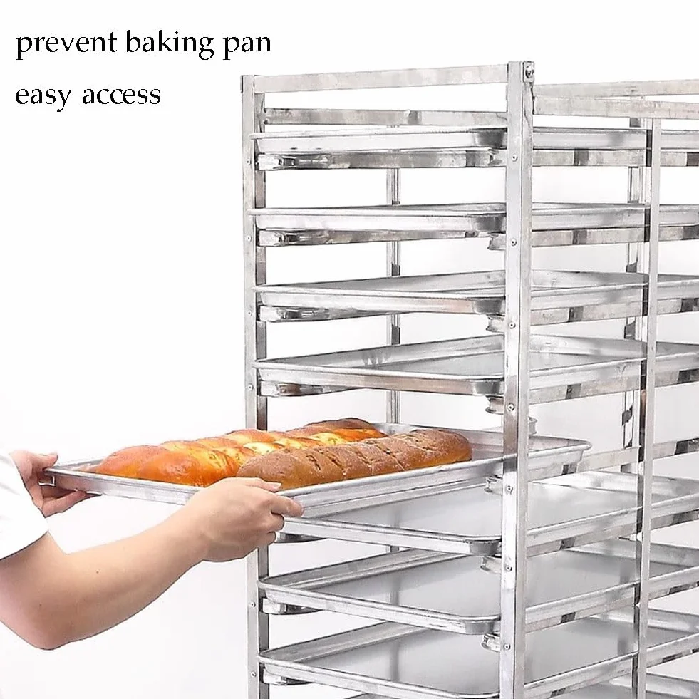 Carro de bandeja de panadería con ruedas, construcción de acero inoxidable para uso en panaderías, restaurantes y hoteles