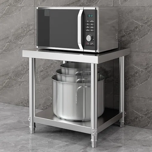 Mesa de Trabajo de Acero Inoxidable Multifuncional con Estante Abierto y Patas aable Multifuncional con Estante Abierto y Patas Ajustables para preparación de Alimentos y Servicio de Cocina.