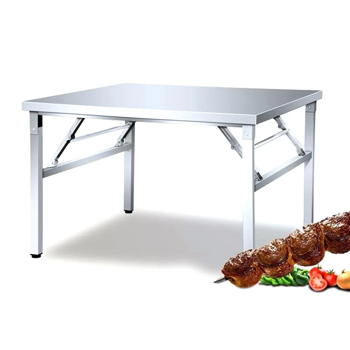 Mesa de trabajo plegable de acero inoxidable para cocinar al aire libre, mesa de bistró portátil para jardín, barbacoa y taller, diseño que ahorra espacio (tamaño: 120 x 60 cm)