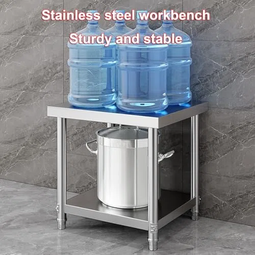 Mesa de Trabajo de Acero Inoxidable Multifuncional con Estante Abierto y Patas aable Multifuncional con Estante Abierto y Patas Ajustables para preparación de Alimentos y Servicio de Cocina.