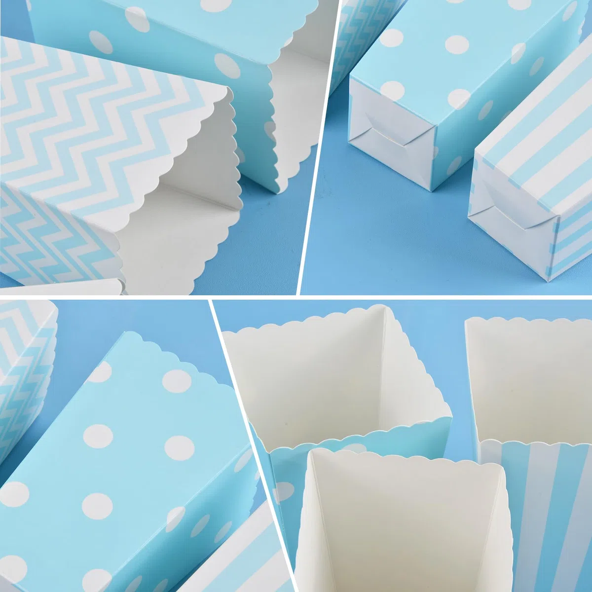 Volumoon Mini Caja de Palomitas, Cubo para Palomitas de Maíz (Juego De60), Bonitos Contenedor Azul y Rosa para Merienda, para Decoración Cumpleaños Fiestas Noche de Cine y Navidad