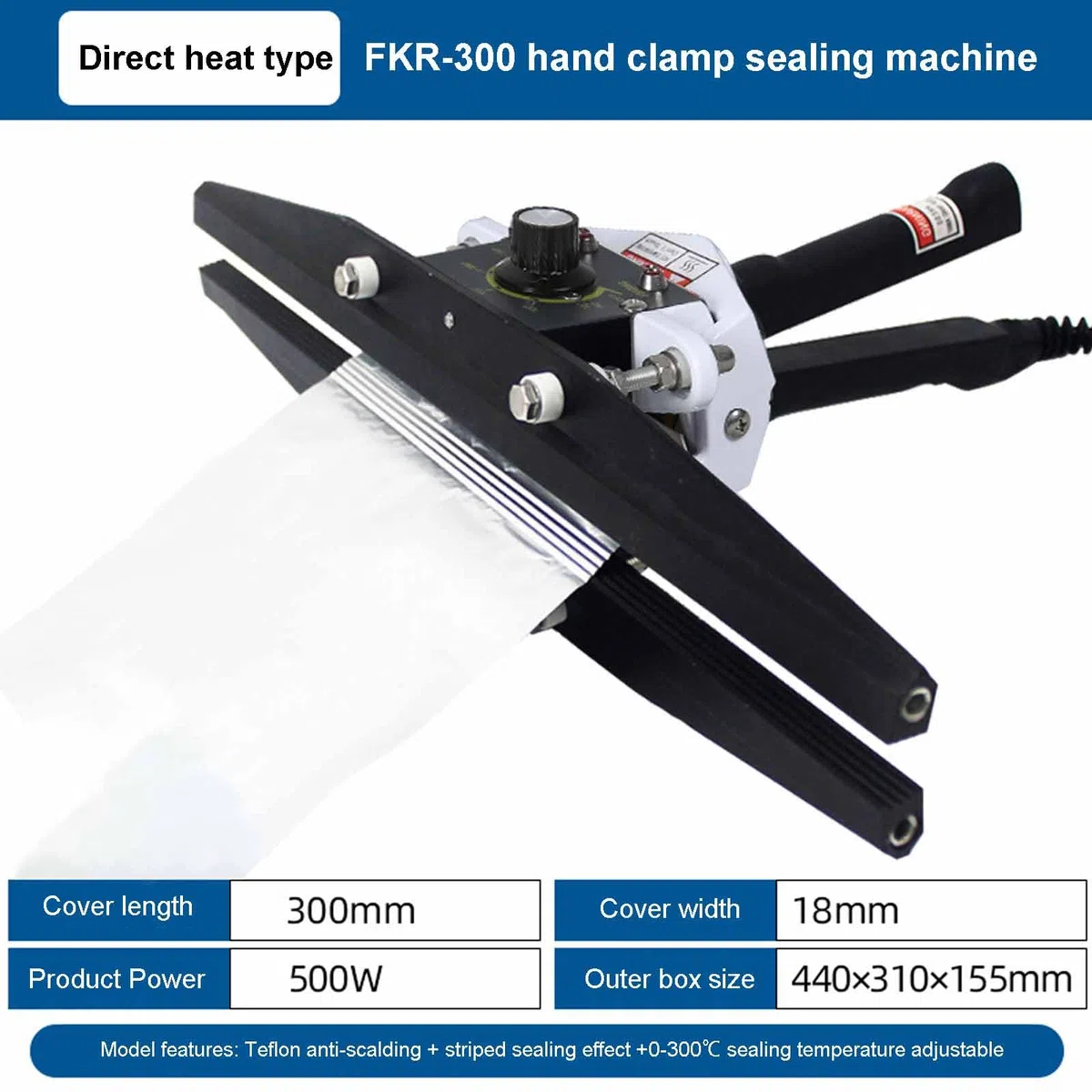 Sellador térmico portátil de mano, sello a rayas, calefacción de doble cara, temperatura ajustable, semiautomático, para volver a sellar papel de aluminio, papel kraft y bolsas de poliéster