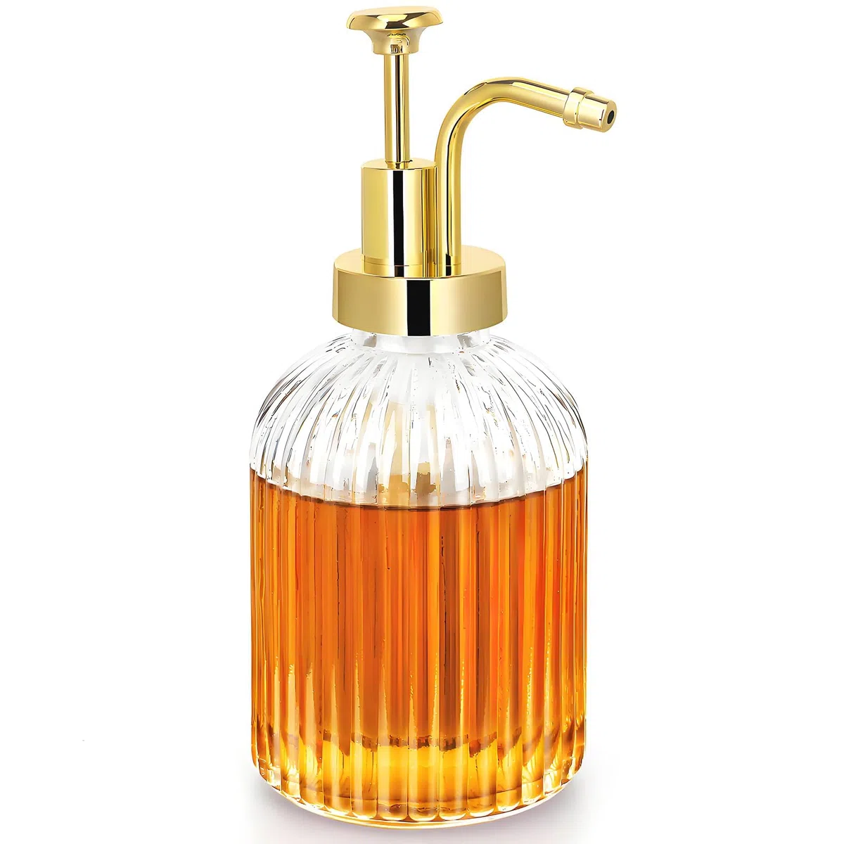 Dispensador de jarabe de café, dispensador de bomba de jarabe con bomba de oro, botella de jarabe de vidrio, dispensador de edulcorante de vidrio para jarabe de café, miel y jarabe, accesorios de café