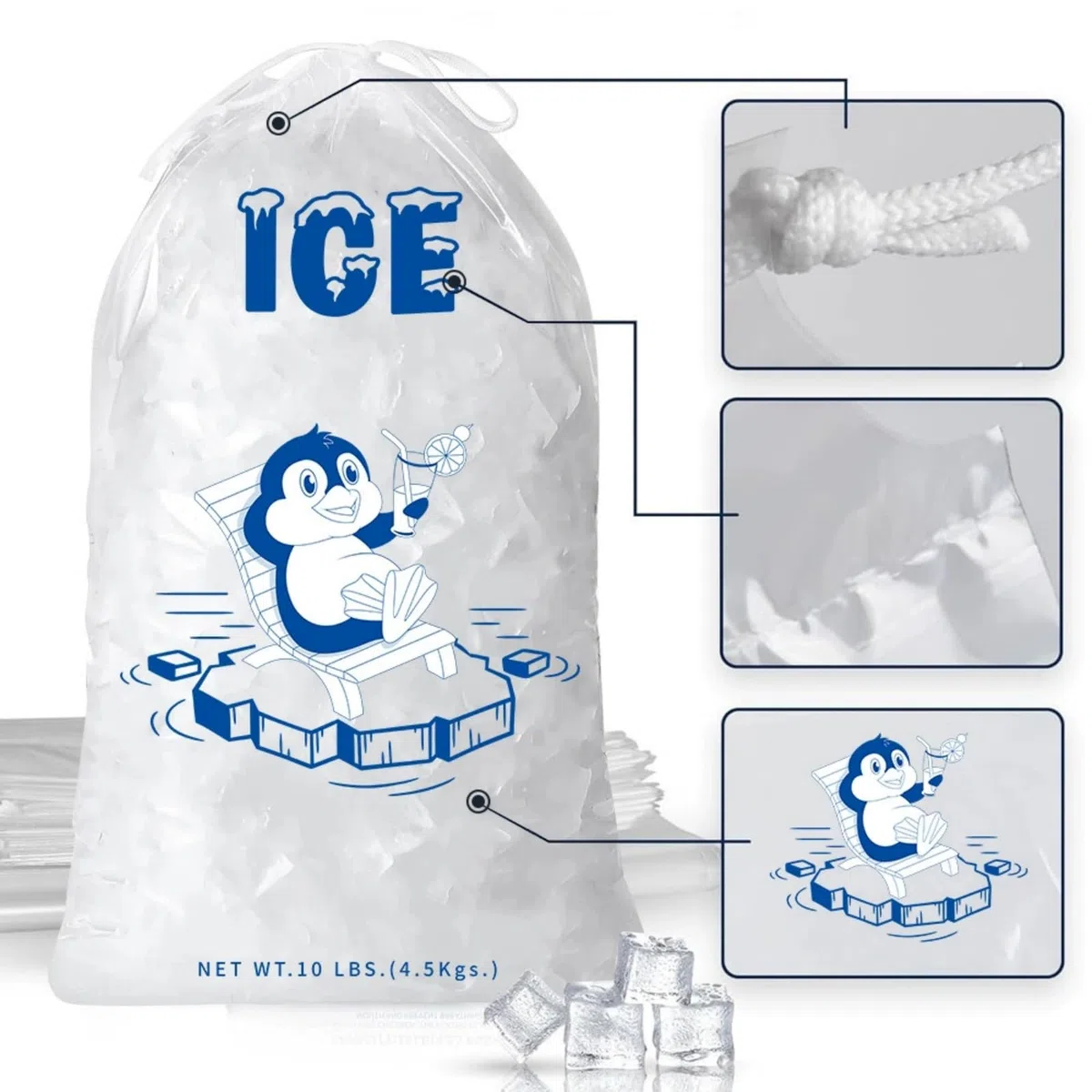 10 bolsas de hielo de plástico con cordón, bolsa reutilizable, bolsas de hielo resistentes que pueden soportar 10 libras, bolsas de hielo vacías gruesas, bolsa de cubitos de hielo, bolsas de