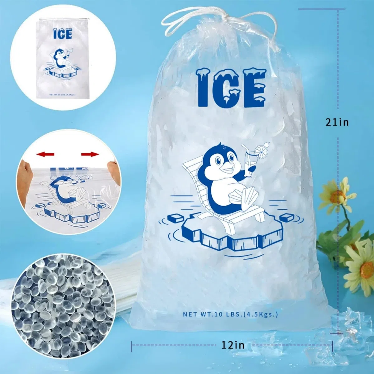 10 bolsas de hielo de plástico con cordón, bolsa reutilizable, bolsas de hielo resistentes que pueden soportar 10 libras, bolsas de hielo vacías gruesas, bolsa de cubitos de hielo, bolsas de