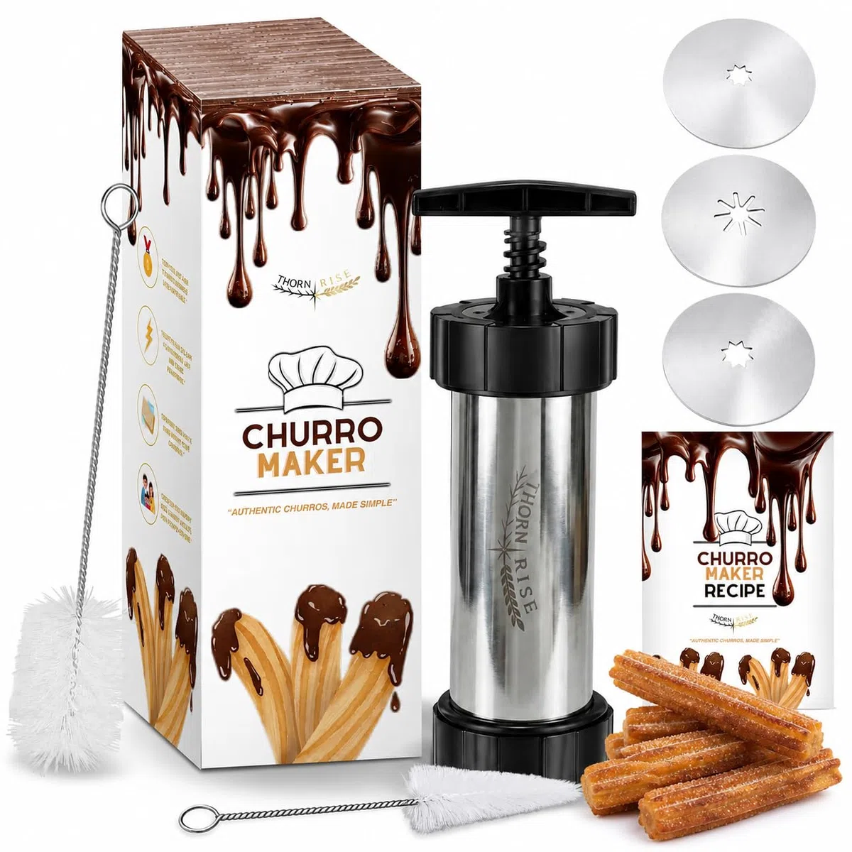 Churreras para Churros y Porras de Acero Inoxidable 304 – Rápida, Fácil de Limpiar y de Gran Capacidad – Ideal Postres Caseros y Cocina Familiar – Kit Reposteria Profesional para Chefs y Principiantes