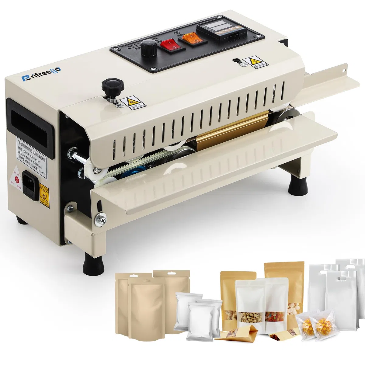 Máquina selladora térmica comercial, sellador automático de banda continua, temperatura y velocidad ajustable, máquina de sellado horizontal de bolsas para bolsas de embalaje de plástico,