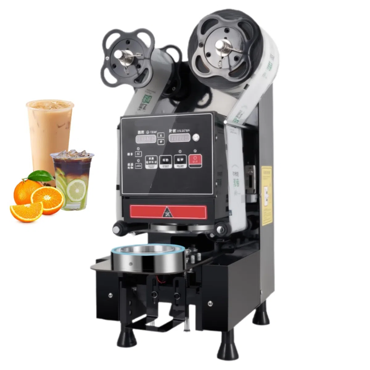 Automatic Cup Sealer Machine, 350W Máquina Selladora Automática Eléctrica Con Panel LCD, Diámetro 90mm 95mm, 10-15 Vasos Por Minuto, Selladora Comercial Para Bubble Tea black
