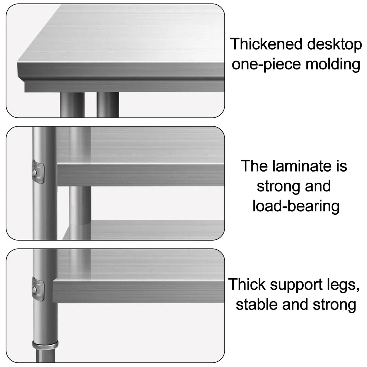 Mesa de preparación de Alimentos, Mesa Comercial de Acero Inoxidable, Mesa de Trabajo para Barbacoa con 2 estantes, Mesa de Trabajo de Cocina Resistente, para el hogar, Restaurante, Hotel, a