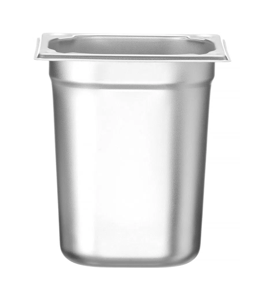 HENDI Recipiente Gastronorm GN 1/6, Kitchen Line, resistencia térmica -40 °C a 250 °C, apto para horno y baño maría, 3,4L, 176x162x(H) 200mm, acero inoxidable