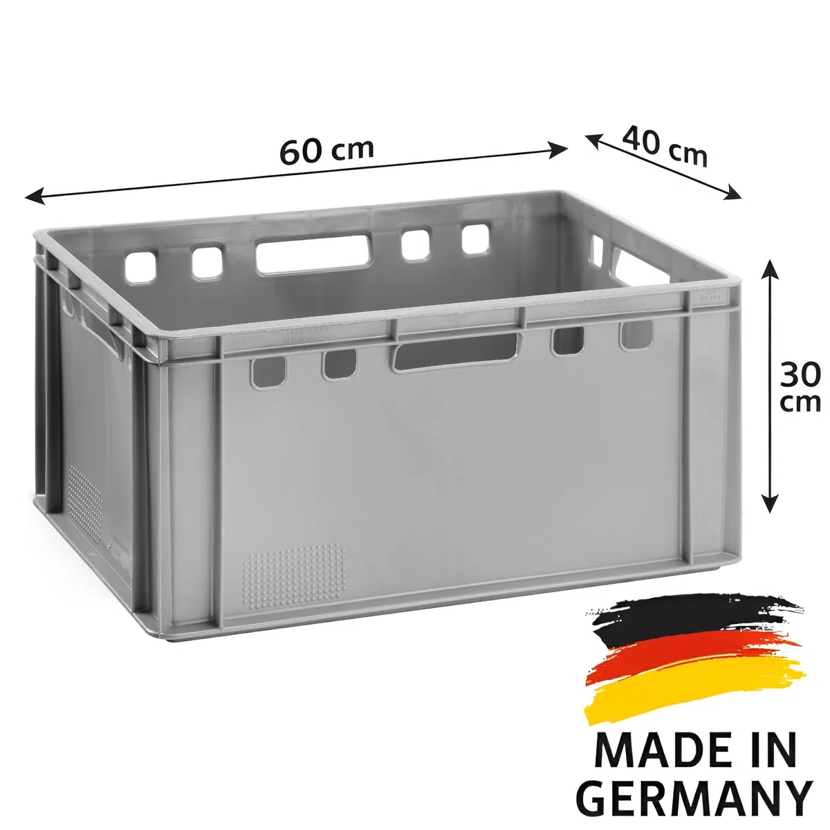 BURI Caja para carne, E3, gris, 60 x 40 x 30 cm, alta de Alemania, apta para alimentos, robusta, apilable
