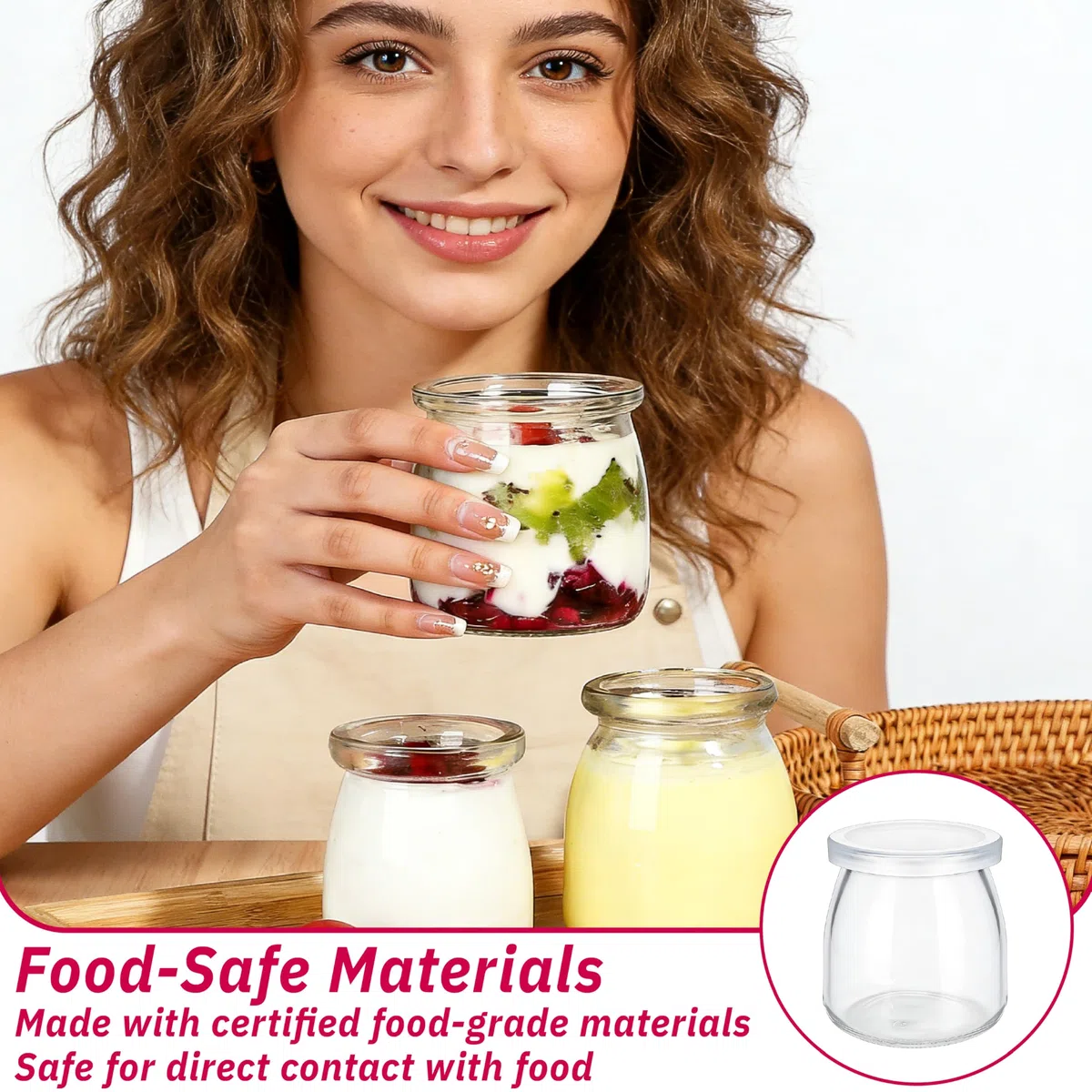 Juego de 12 tarros de yogur transparentes de 200 ml con tapas – Vasos reutilizables para mermelada, miel, velas – Aptos para lavavajillas, microondas y congelador, sin BPA