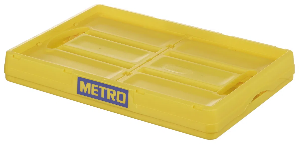 METRO Professional Caja plegable sin tapa de 46 litros, 53 x 36 x 29,5 cm, caja de transporte, color amarillo, polipropileno, 40 kg, color amarillo, plegable, apta para alimentos, reciclable