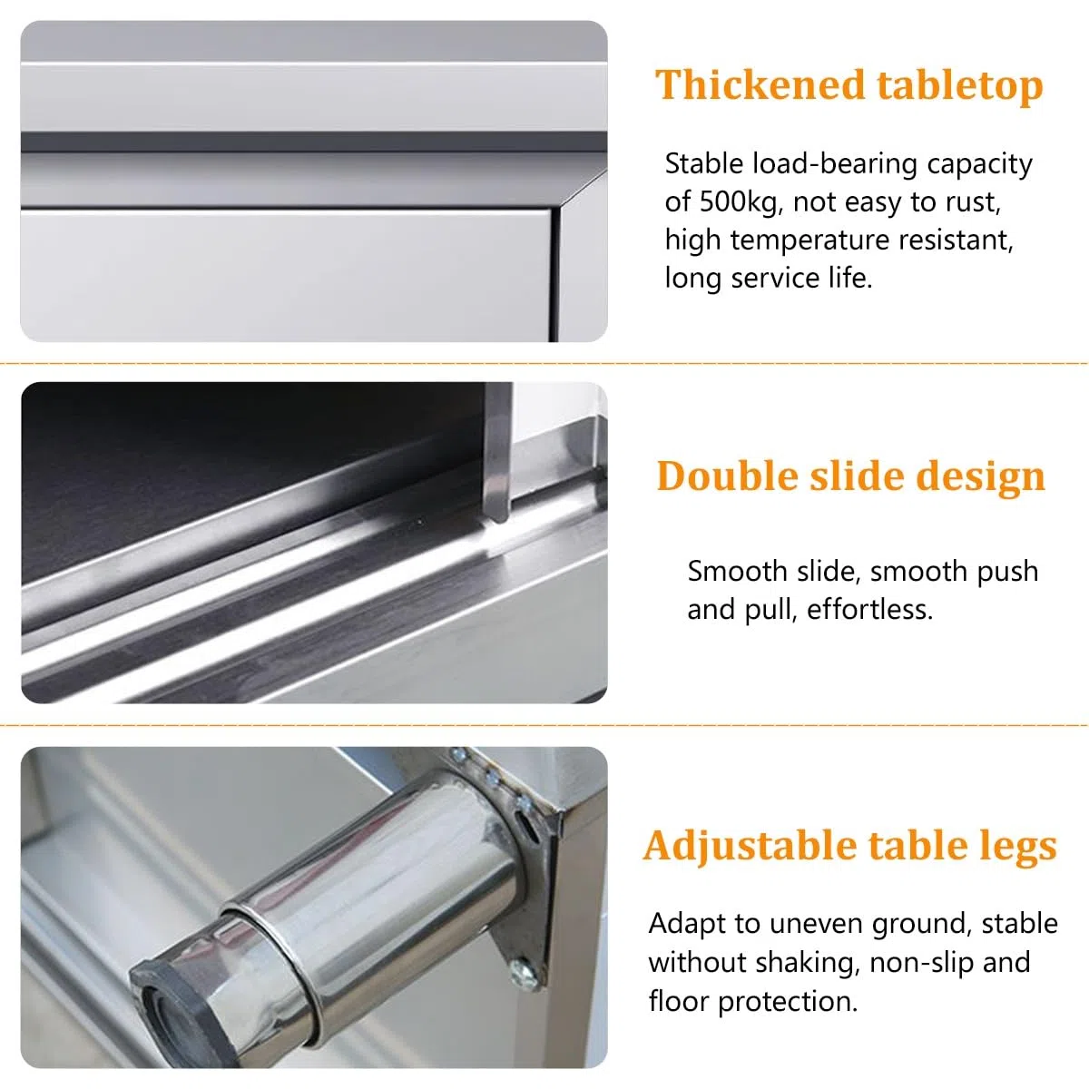 Mesa de trabajo de acero inoxidable con puerta corredera, mesa de preparación comercial resistente para cocina y restaurante, capacidad de carga de 1240 libras