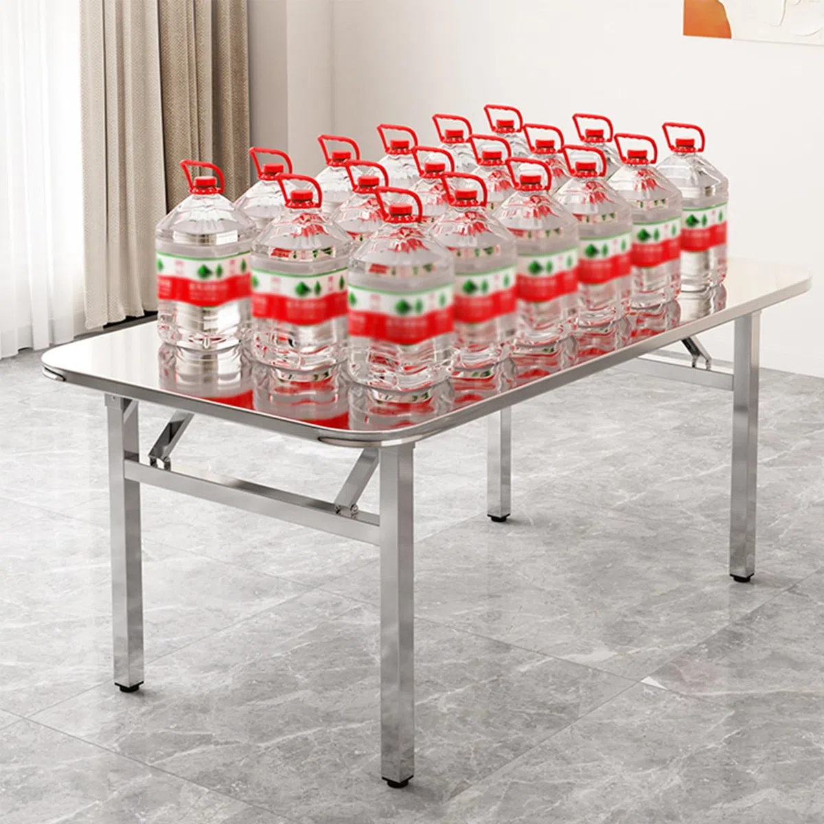 Mesa de trabajo plegable de acero inoxidable resistente para cocina, mesa de preparación comercial para el hogar, garaje y taller (120 x 120 x 72 cm), diseño duradero que ahorra espacio