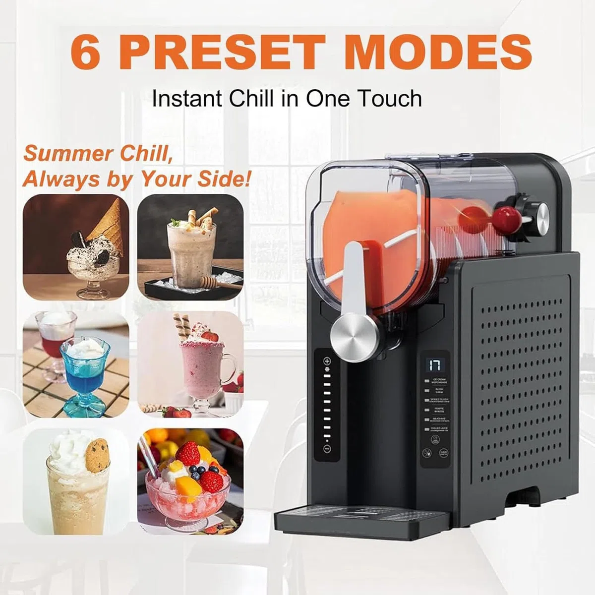 Máquina de granizado con 6 preajustes, no necesita hielo, para cócteles, frappés, helados, batidos, autolimpieza con un solo toque