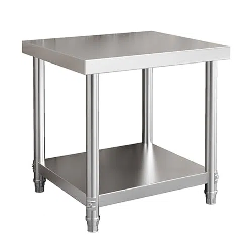 Mesa de Trabajo de Acero Inoxidable Multifuncional con Estante Abierto y Patas aable Multifuncional con Estante Abierto y Patas Ajustables para preparación de Alimentos y Servicio de Cocina.